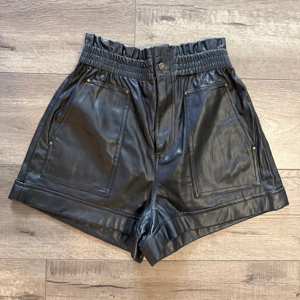 Zara Womens Black Faux Leather Paperbag High Waist Shorts Size S Small US 6